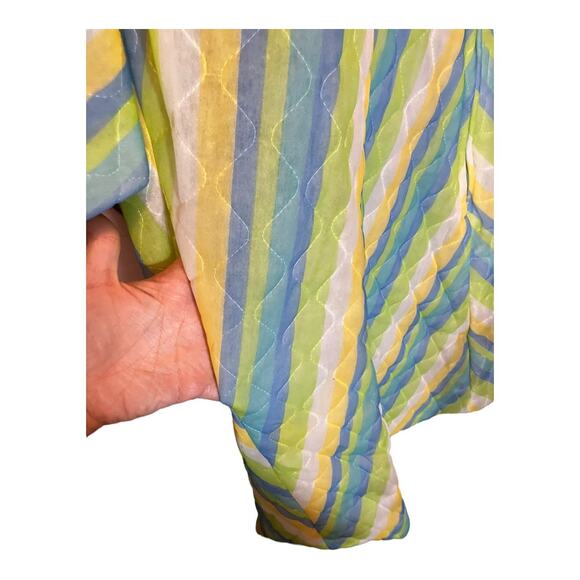 Vintage 60s Quilted Housecoat Robe Pajamas Coat Pastel Striped Leisurewear - Picture 4 of 7